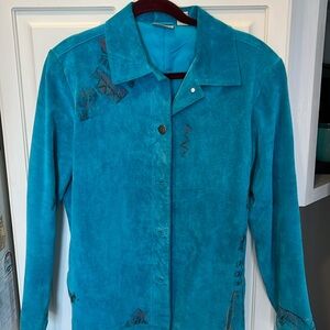 Chicos Suede Tuorquise Vintage Leather Jacket - Chicos Size 1 - 8/10